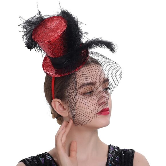Mini Top Hat Headband Fascinator - Red